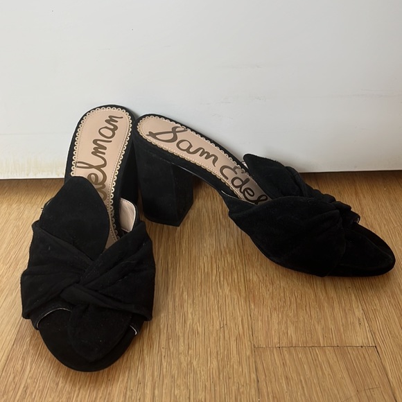Sam Edelman Black Suede Bow Slip On Heels - Picture 3 of 4
